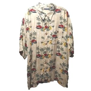 Vintage Hawaiian Shirt Wood Button Front Resort Vacation Men 3X Retro Hippie